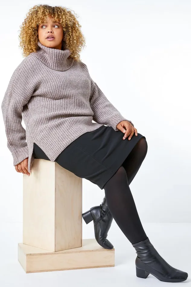 Black Curve Ribbed Pencil Skirt Women Roman Skirts