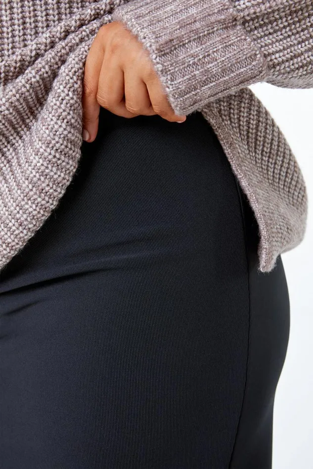Black Curve Ribbed Pencil Skirt Women Roman Skirts