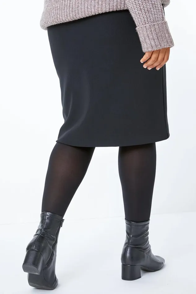 Black Curve Ribbed Pencil Skirt Women Roman Skirts