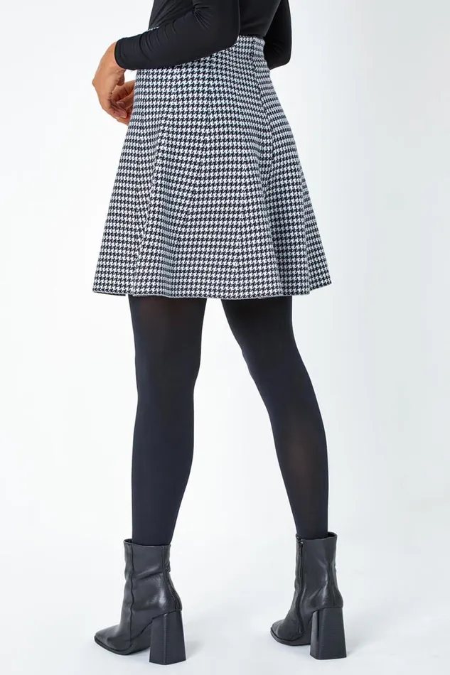 Black Dogstooth Knitted ALine Mini Skirt Women Roman Skirts