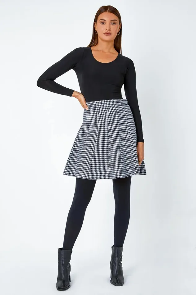 Black Dogstooth Knitted ALine Mini Skirt Women Roman Skirts