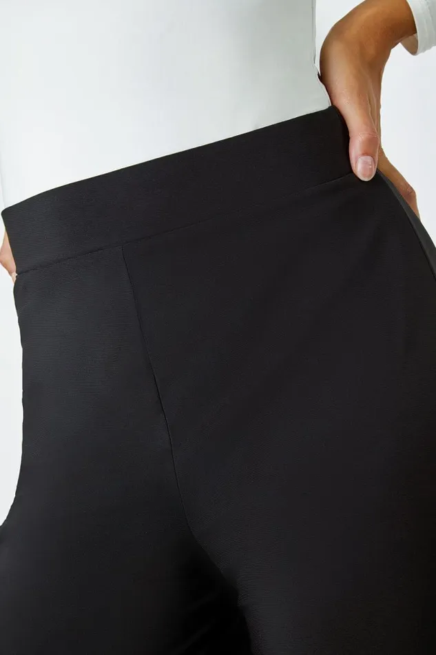 Black Elastic Waist Wide Leg Stretch Trousers Women Roman Trousers