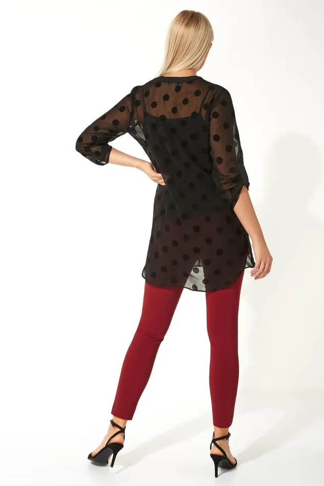 Black Flock Spot Print Shirt And Cami Top Women Roman Tops