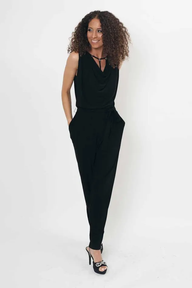 Black Julianna Cowl Neck Diamante Jumpsuit Women Roman Jumpsuits and Playsuits