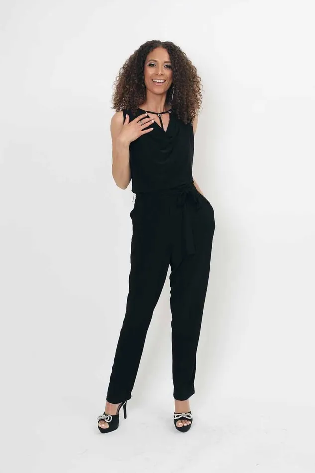Black Julianna Cowl Neck Diamante Jumpsuit Women Roman Jumpsuits and Playsuits