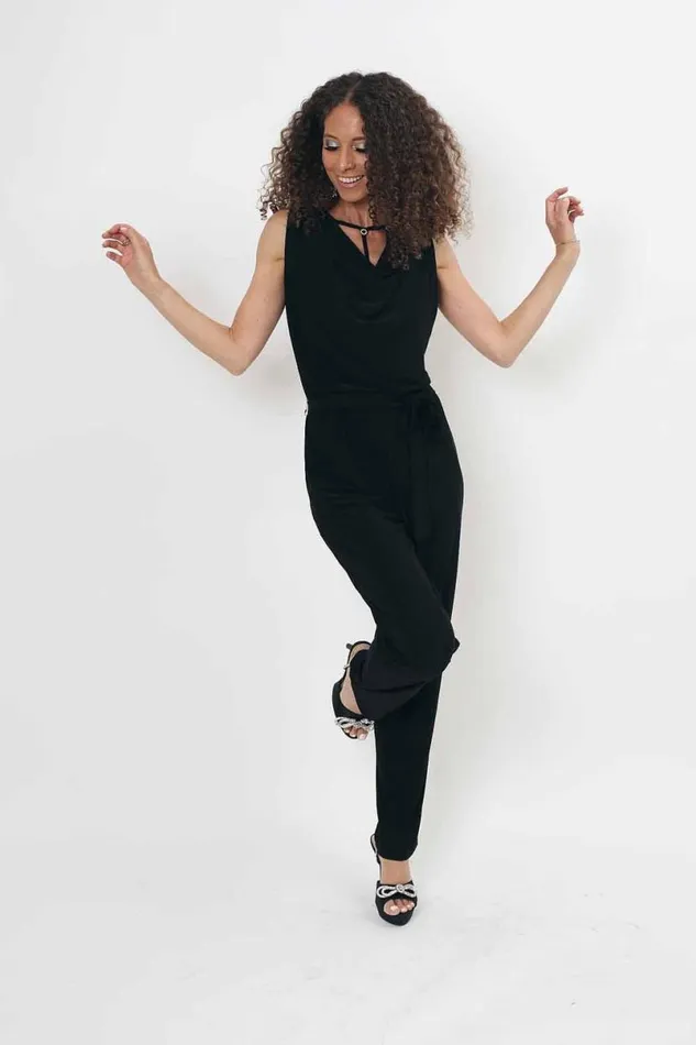 Black Julianna Cowl Neck Diamante Jumpsuit Women Roman Jumpsuits and Playsuits