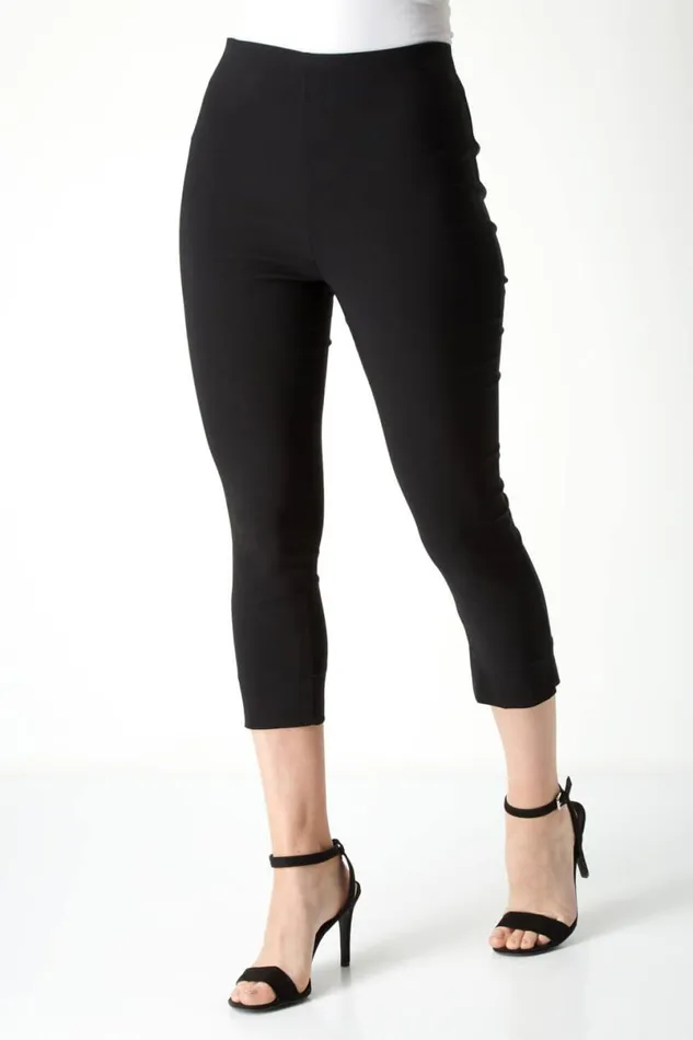 Black Petite Elastic Waist Stretch Cropped Trouser Women Roman Coords