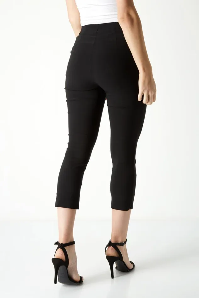 Black Petite Elastic Waist Stretch Cropped Trouser Women Roman Coords