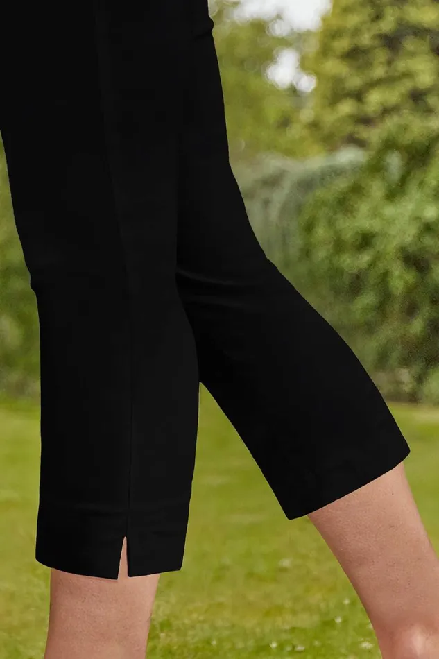 Black Petite Elastic Waist Stretch Cropped Trouser Women Roman Coords