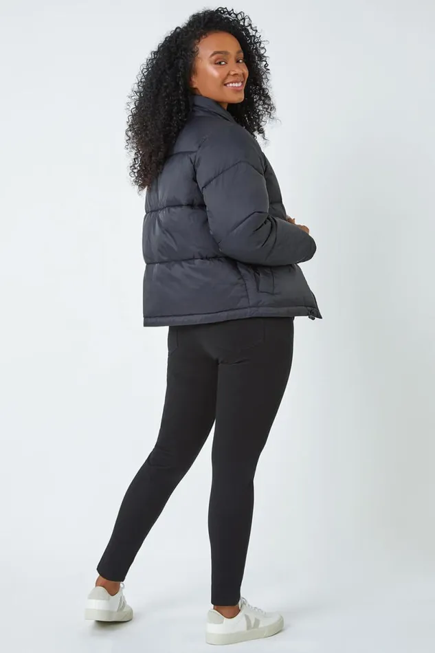 Black Petite Padded Puffer Coat Women Roman Coats