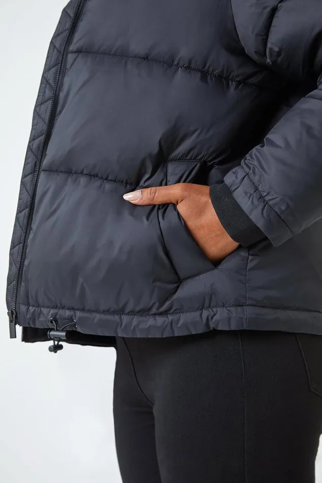 Black Petite Padded Puffer Coat Women Roman Coats