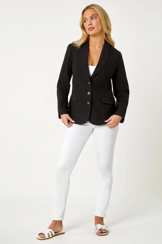 Black Petite Premium Stretch Blazer Women Roman Jackets