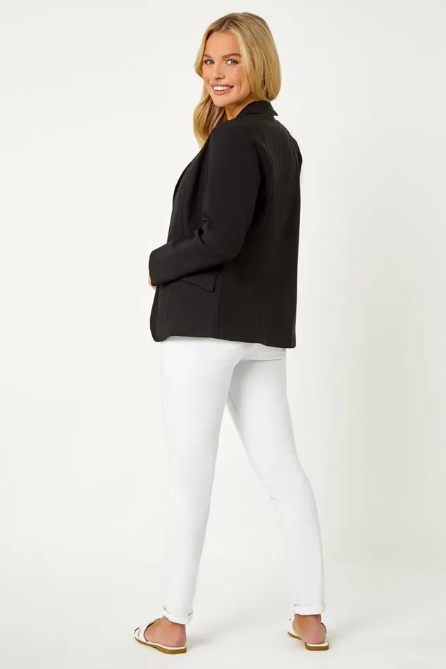 Black Petite Premium Stretch Blazer Women Roman Jackets