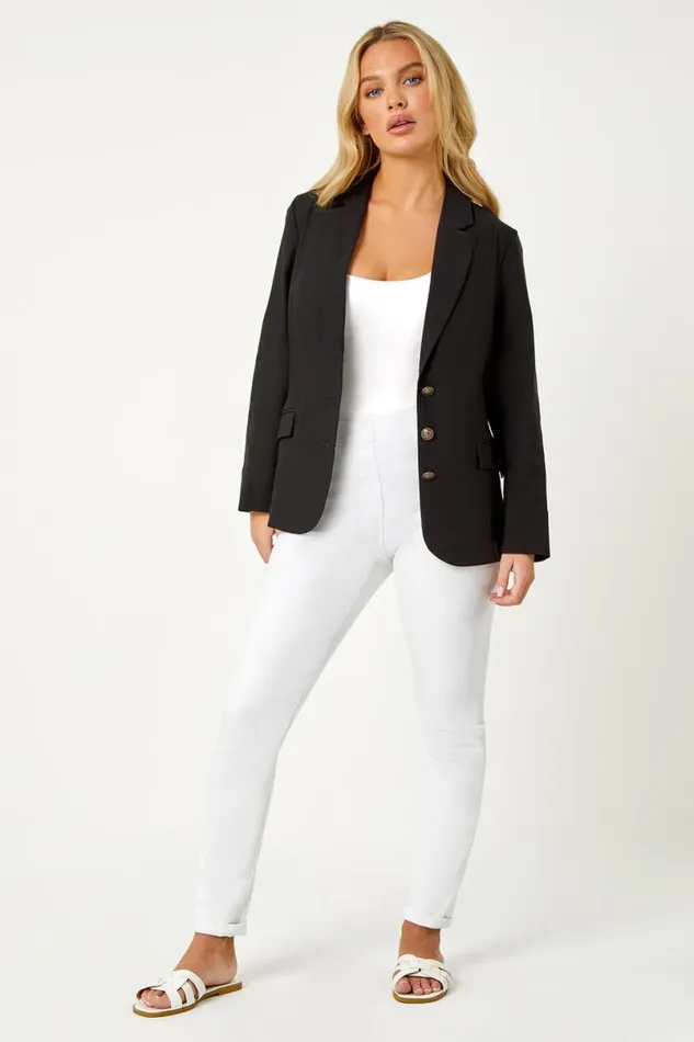 Black Petite Premium Stretch Blazer Women Roman Jackets