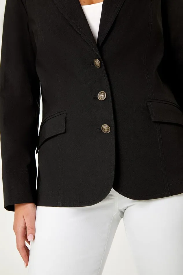 Black Petite Premium Stretch Blazer Women Roman Jackets