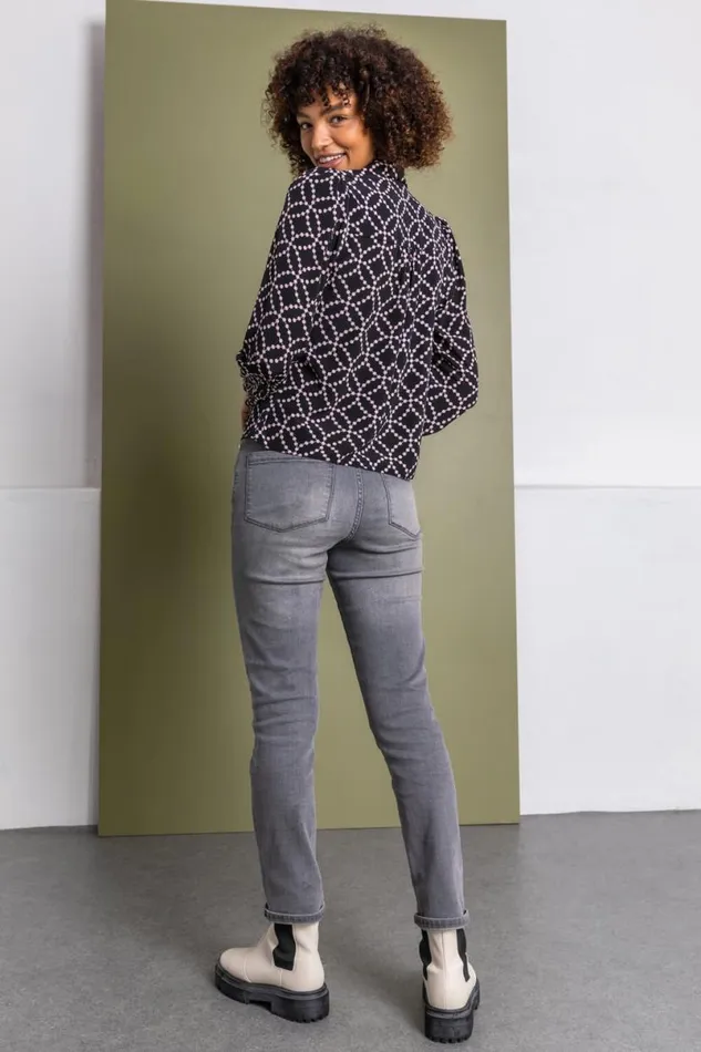Black Spot Print Buttoned Blouse Women Roman Tops