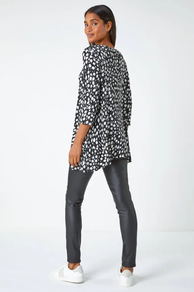 Black Spot Print Swing Stretch Top Women Roman Tops
