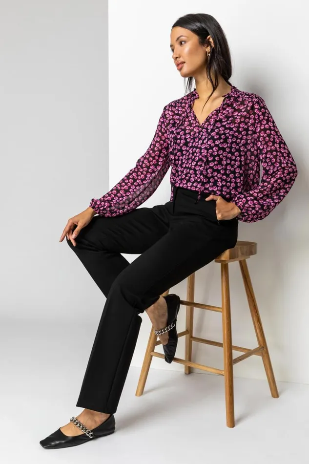 Black Straight Leg Ponte Trousers Women Roman Trousers