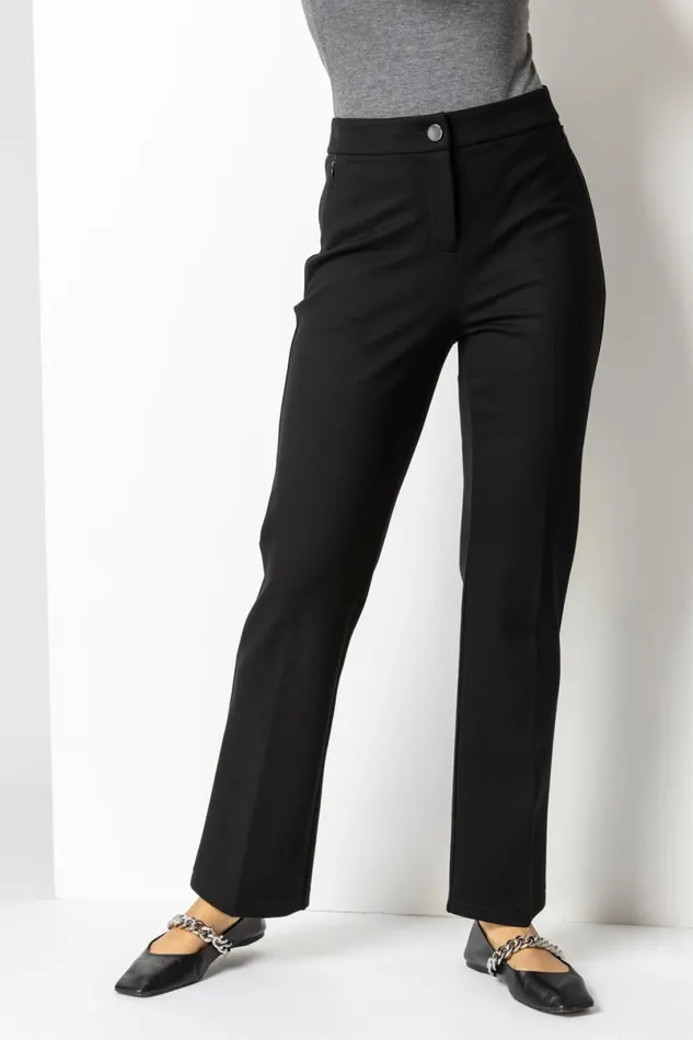 Black Straight Leg Ponte Trousers Women Roman Trousers