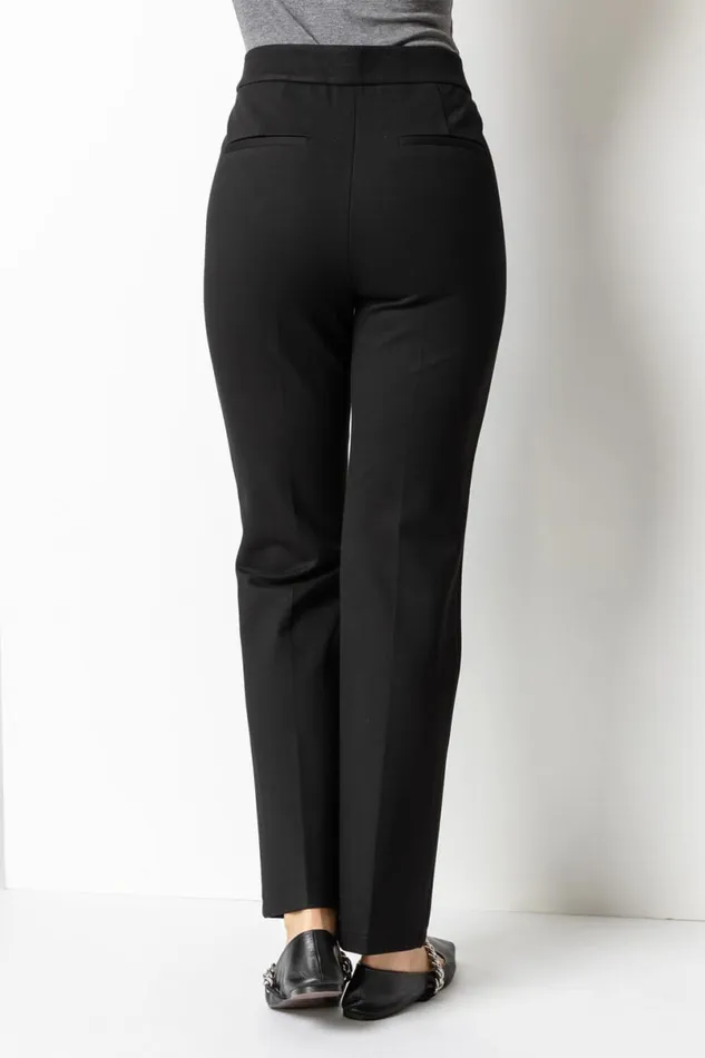 Black Straight Leg Ponte Trousers Women Roman Trousers
