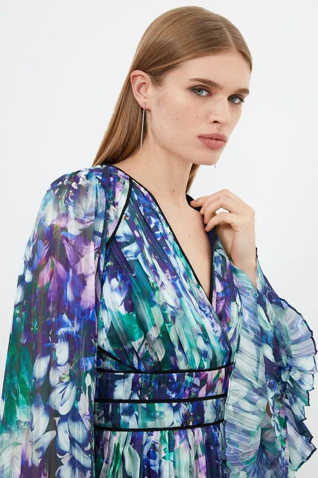 Blouses Women Karen Millen Floral Drama Kimono Woven Blouse Blue