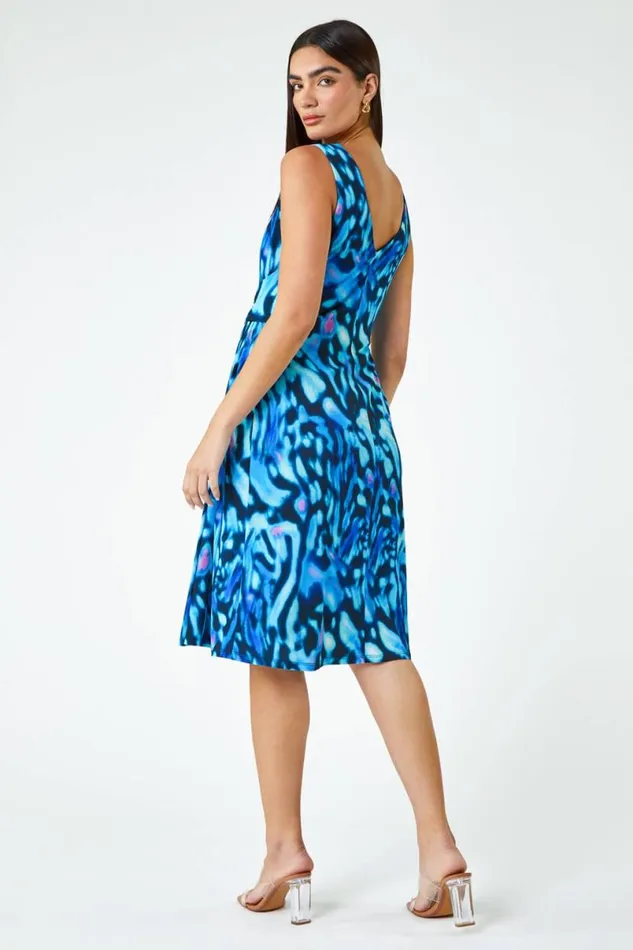 Blue LIMITED Animal Twist Detail Ruched Dress Women Roman Dresses