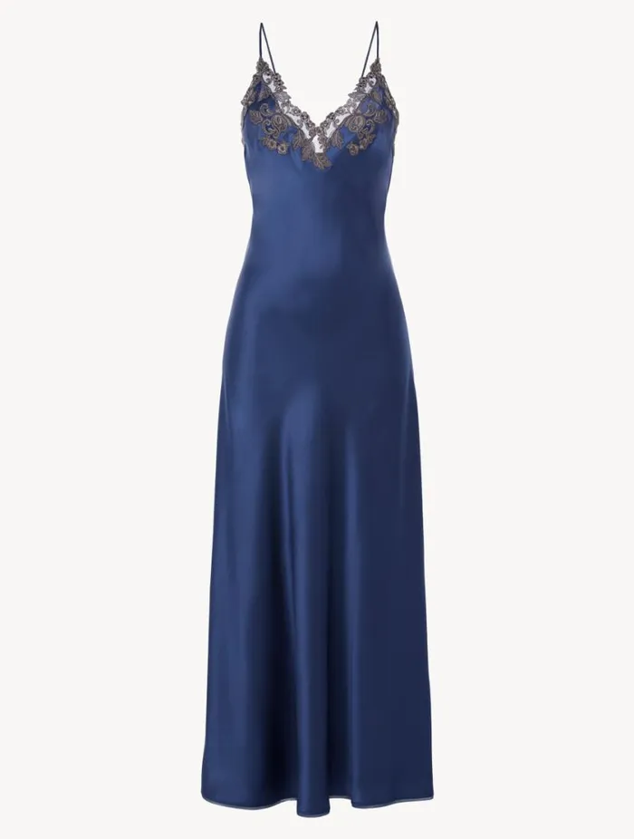 Blue Long Nightgown With Frastaglio Sleepwear La Perla Slips and Dresses