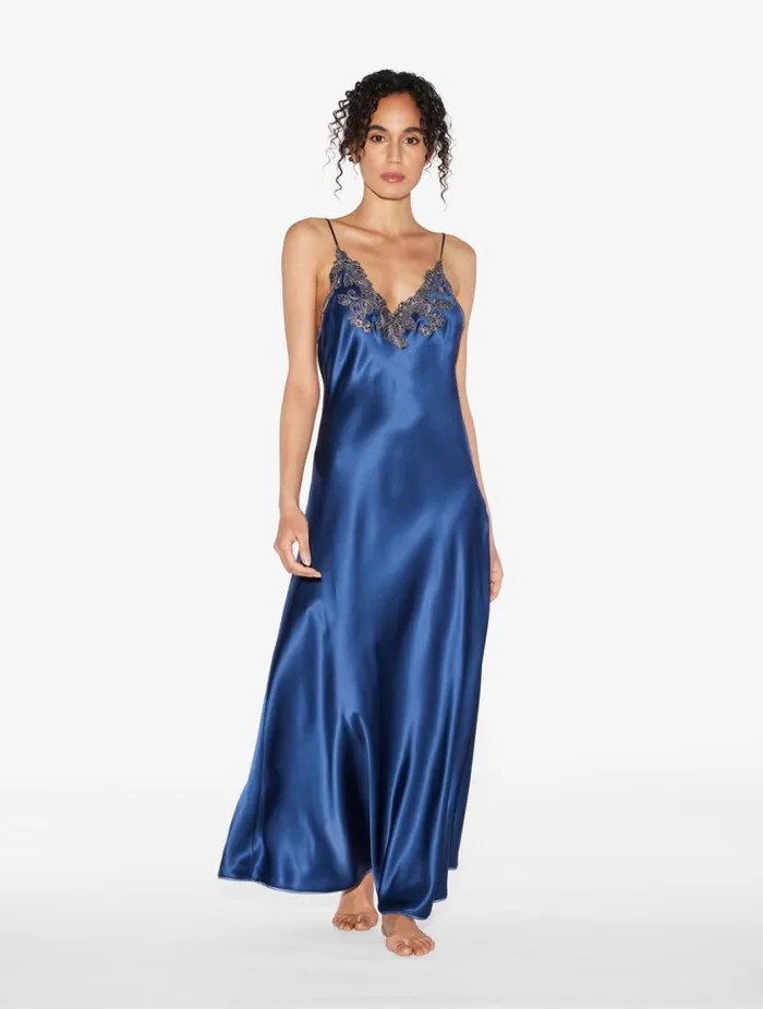 Blue Long Nightgown With Frastaglio Sleepwear La Perla Slips and Dresses