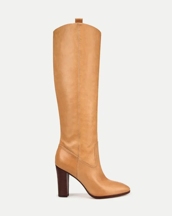 Boots and Booties Shop Veronica Beard Vesper Leather KneeHigh Boot Natural