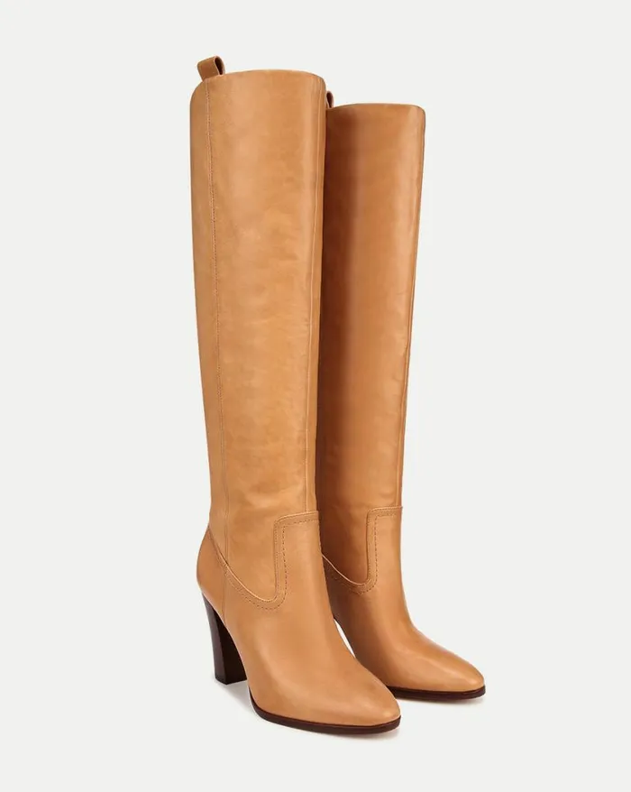 Boots and Booties Shop Veronica Beard Vesper Leather KneeHigh Boot Natural