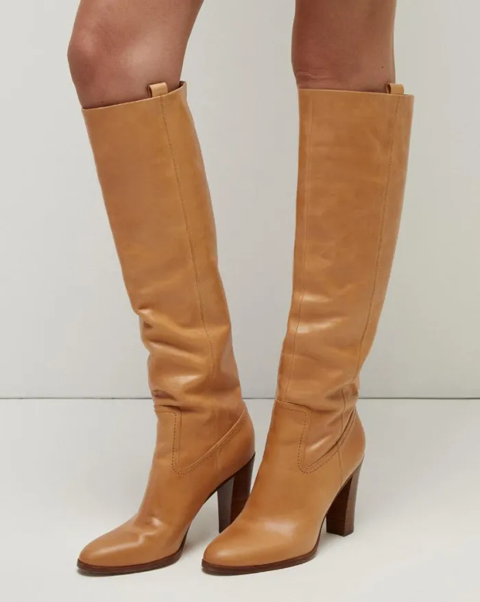 Boots and Booties Shop Veronica Beard Vesper Leather KneeHigh Boot Natural