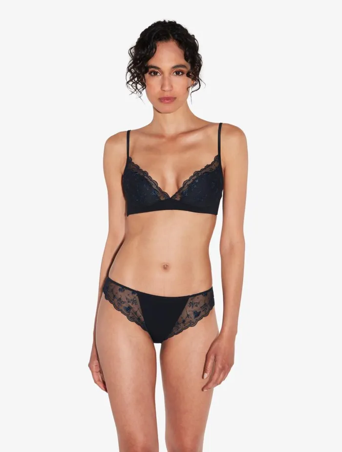 Bralette In Onyx With Embroidered Tulle Lingerie La Perla Bralette