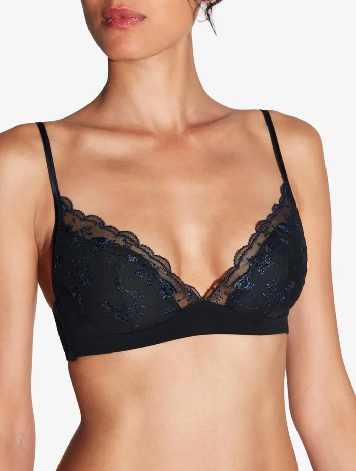 Bralette In Onyx With Embroidered Tulle Lingerie La Perla Bralette