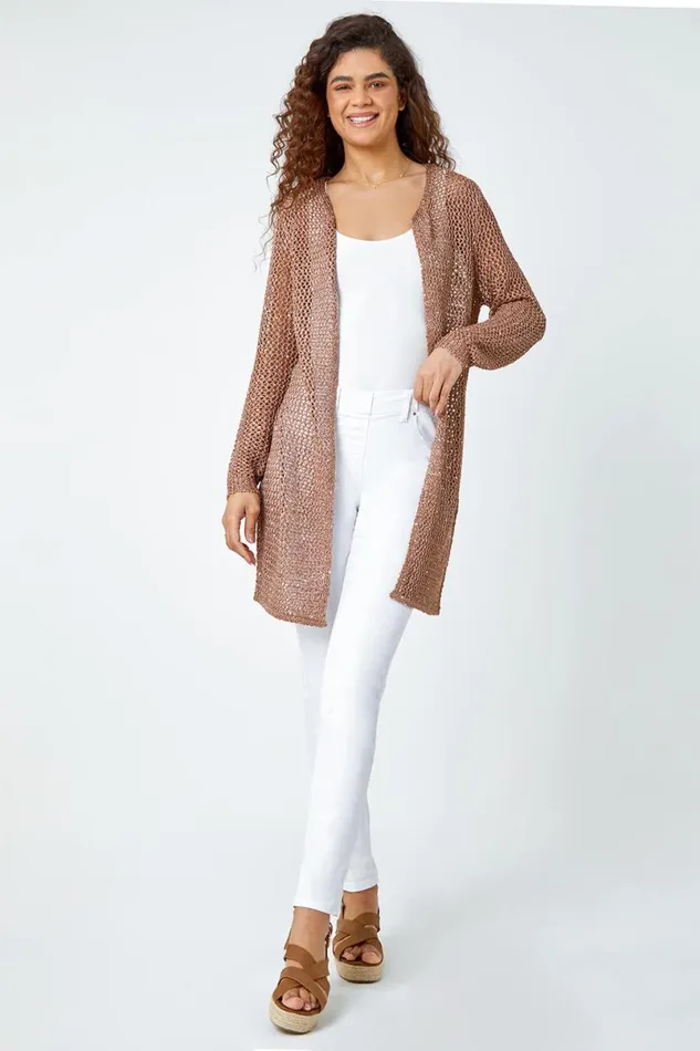 Bronze Sequin Knit Longline Cardigan Women Roman Knitwear
