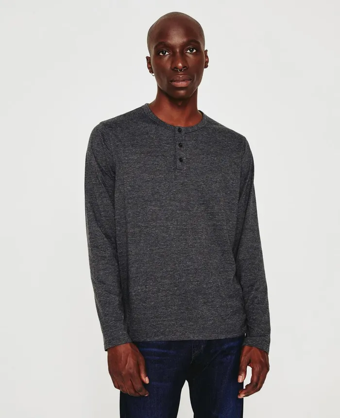 Bryce Long Sleeve Henley Heather Charcoal Men AG Jeans Tees