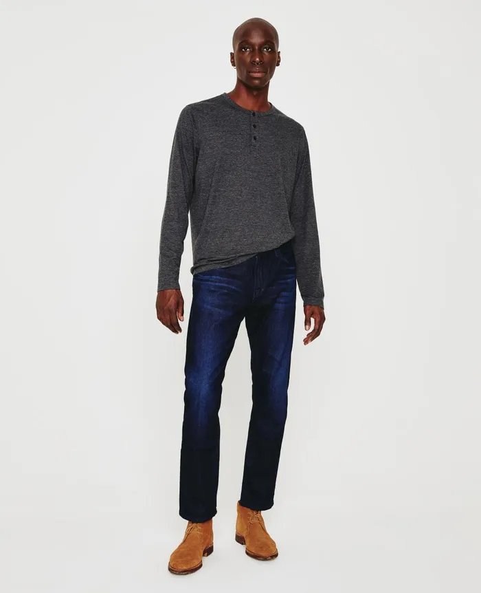 Bryce Long Sleeve Henley Heather Charcoal Men AG Jeans Tees Bryce Long Sleeve Henley Heather Charcoal Men AG Jeans Tees