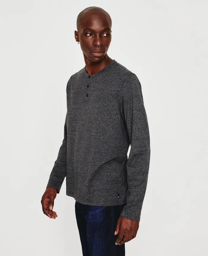 Bryce Long Sleeve Henley Heather Charcoal Men AG Jeans Tees Bryce Long Sleeve Henley Heather Charcoal Men AG Jeans Tees