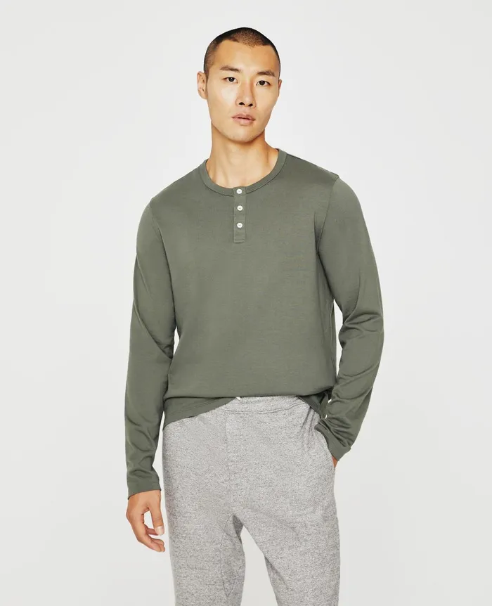 Bryce Long Sleeve Henley Hunter Sage Men AG Jeans Tees Bryce Long Sleeve Henley Hunter Sage Men AG Jeans Tees