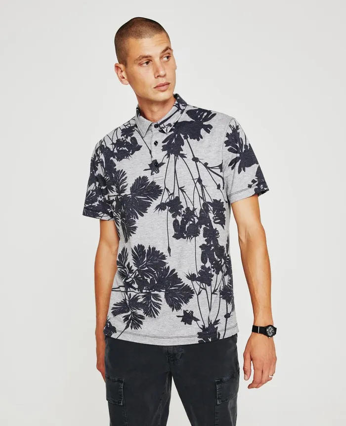 Bryce Polo Bold Flower Heather Grey Multi Men AG Jeans Polos