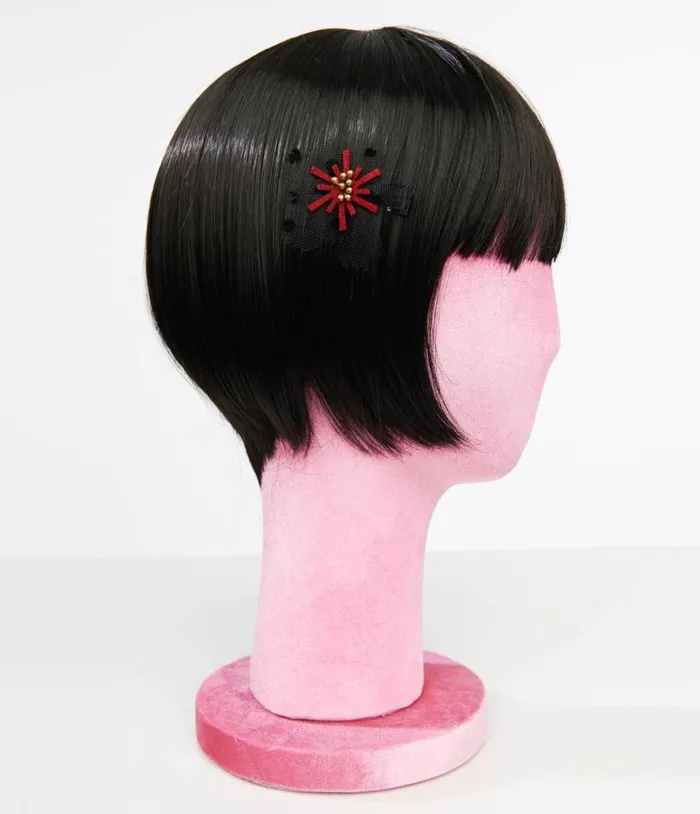 Burgundy and Black Mesh Floral Hair Clip Accessories Unique Vintage Hair Clips