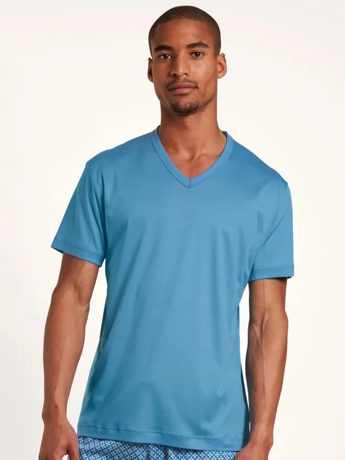 CALIDA Pyjama Tops Men Shirt Short Sleeve Azurit Blue