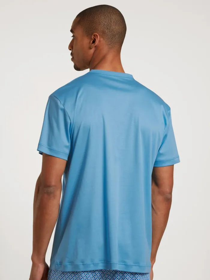 CALIDA Pyjama Tops Men Shirt Short Sleeve Azurit Blue