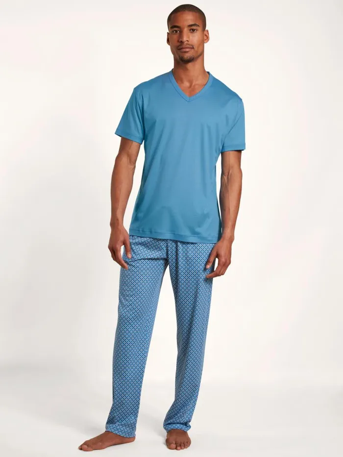 CALIDA Pyjama Tops Men Shirt Short Sleeve Azurit Blue