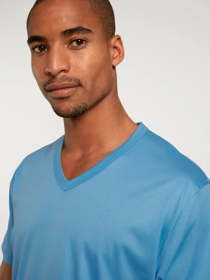 CALIDA Pyjama Tops Men Shirt Short Sleeve Azurit Blue