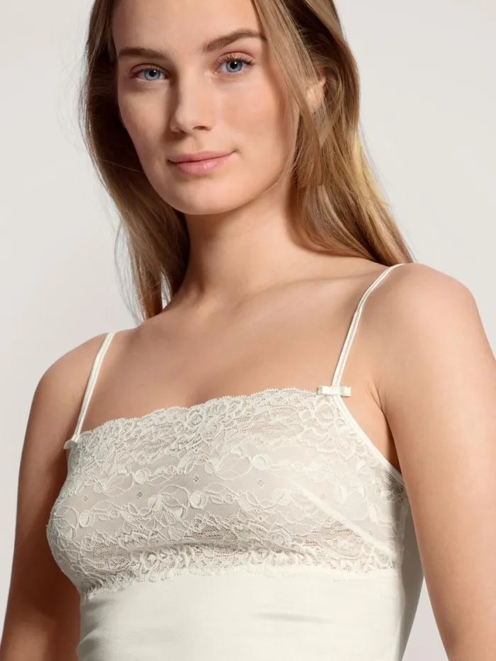 CALIDA Tops Women Spaghetti Strap Top With Lace Alabaster Crme