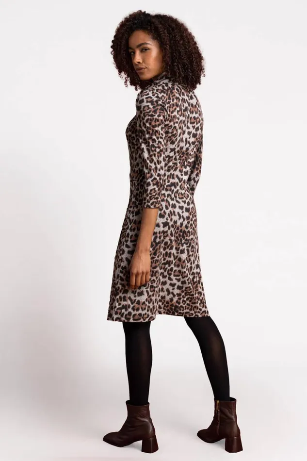 Camel Leopard Print Cowl Neck Dress Women Roman Dresses