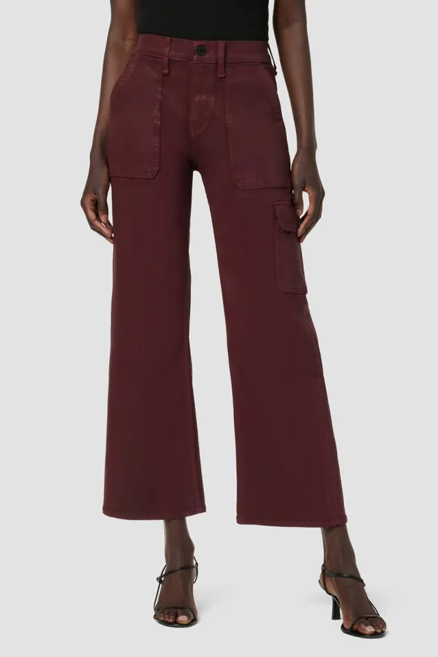Cargo Women Hudson Jeans Rosie HighRise Wide Leg Cargo Coated Bordeaux