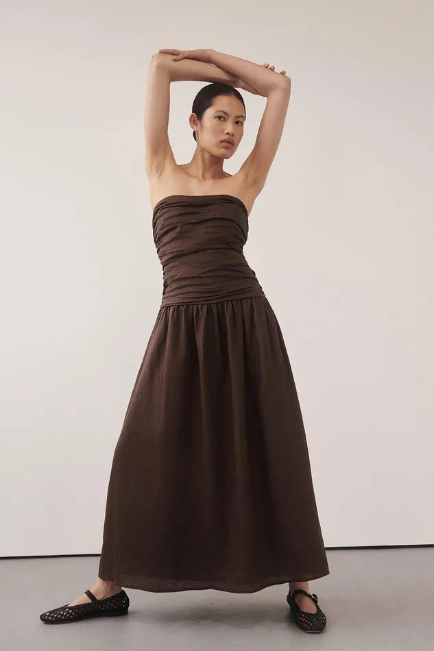 CATANIA BITTER CHOC LINEN MIDI DRES Women DISSH Midi Dresses