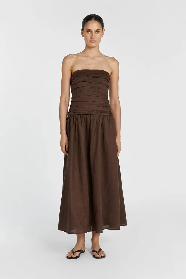 CATANIA BITTER CHOC LINEN MIDI DRES Women DISSH Midi Dresses