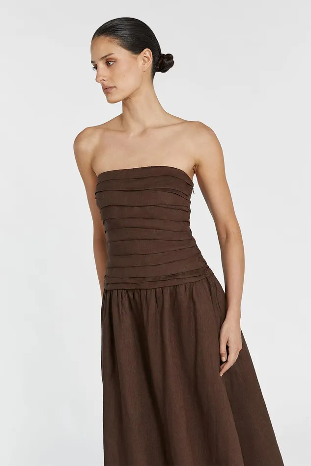 CATANIA BITTER CHOC LINEN MIDI DRES Women DISSH Midi Dresses